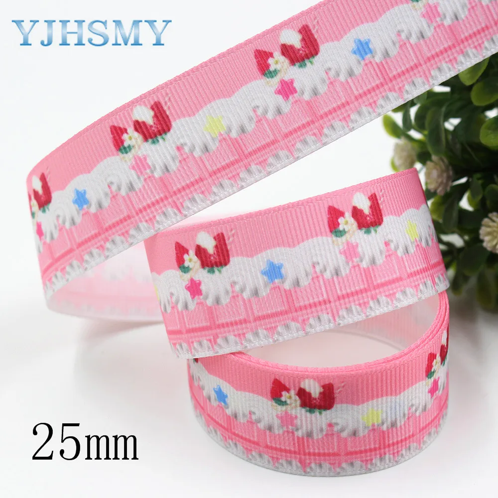 YJHSMY I-191211-2703, 25 мм 10 ярдов торт клубника мультфильм печатных корсажные ленты, лук кепки, одежда, украшения для вечеринки сделанные своими руками
