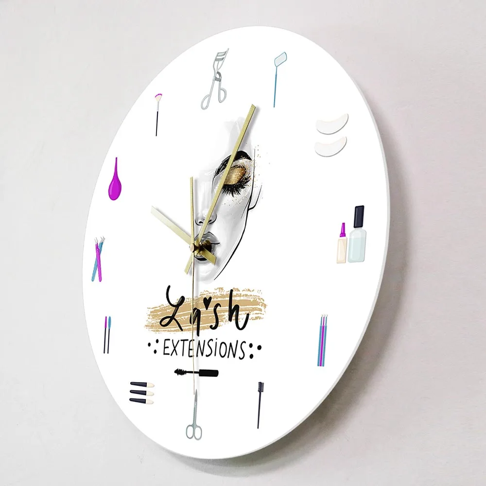 Eyelash Extensions Business Sign Decorative Wall Clock Girly Lash Tools Beauty Salon Clock Fashion Art Girl Room Vanity Decor 2