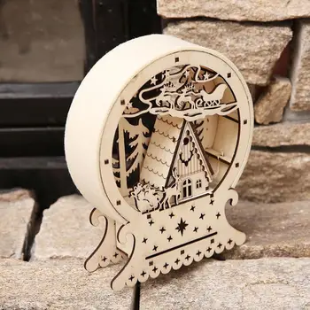 

Multi Pattern Wood Color New Year Night Light Light Wooden House Creative Mini Lamp Gift LED Christmas Church Glowing Ornaments
