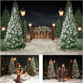 

Mocsicka Christmas Winter Snow Photography Backdrops Children Portrait Photographic Studio Photo Backgrounds Pine Fence Decor