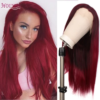 

HOUYAN Long straight hair, red front lace can be cut at will to synthesize high temperature wig