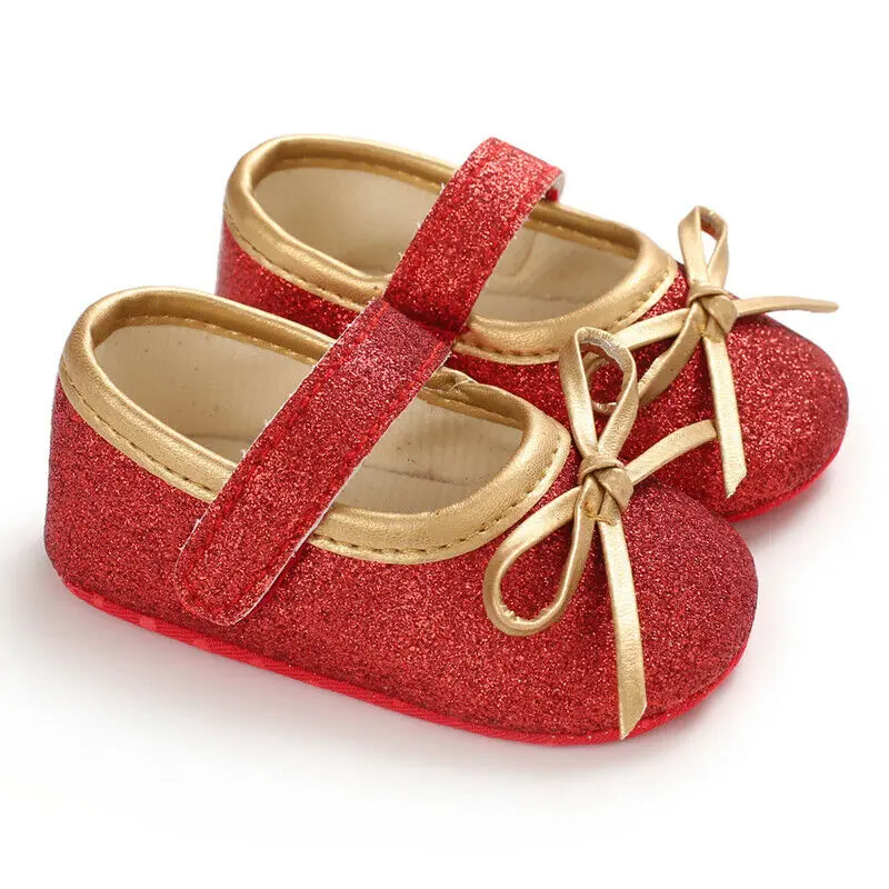 Pudcoco/обувь принцессы с блестками на мягкой подошве для новорожденных девочек ясельного возраста; обувь для новорожденных девочек 0-18 месяцев - Цвет: Красный