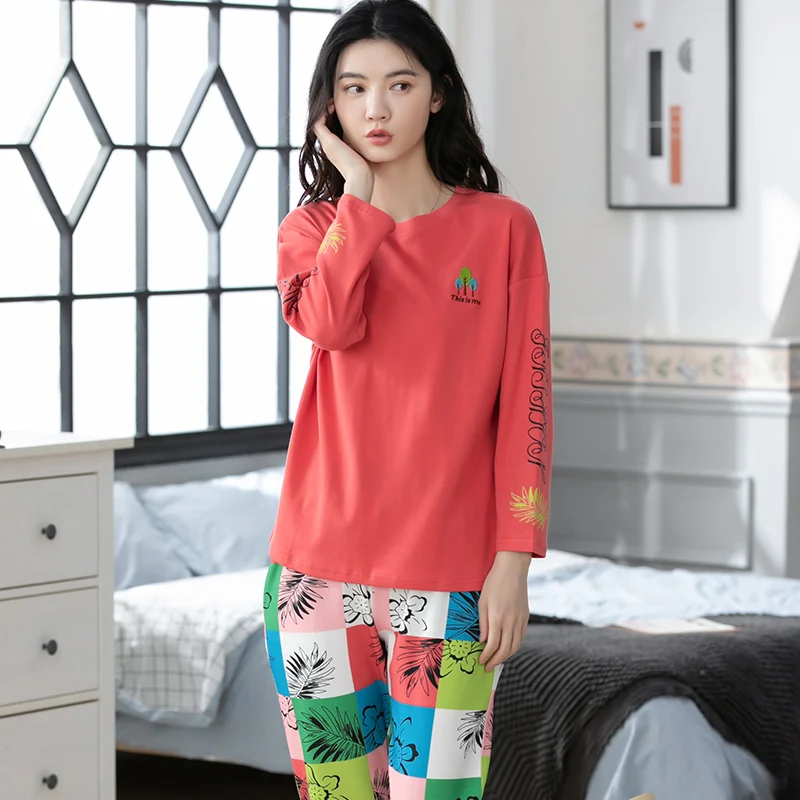 

2020 New Pajamas For Women Winter And Autumn Long Sleeve O-Neck Girl's Nightdress Ladies's Homewear Pure Cotton Nightgown
