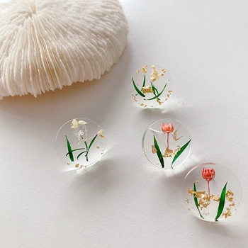 

AOMU 1PC Summer Transparent Acrylic Resin Dry Flower Earrings Korea Simple Design Earrings For Women Girls Party Jewelry