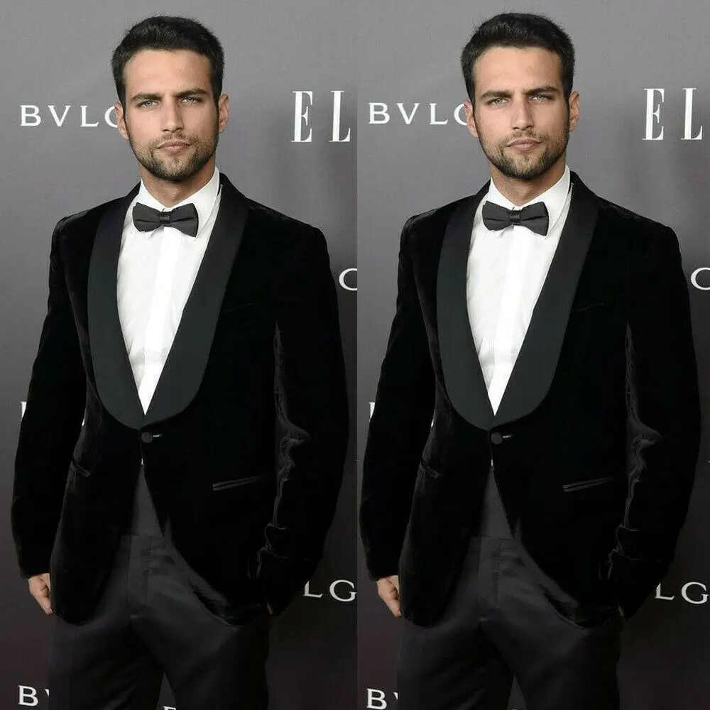 Мужской бархатный блейзер с лацканами черный смокинг для ужина Свадебный или