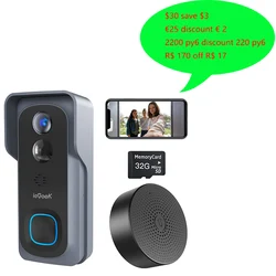 Iegeek – caméra de sonnette Rechargeable, sonnette intérieure à détection de mouvement, Support vocal bidirectionnel, carte SD et stockage Cloud 128 go 