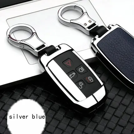 silver blue Кожаный чехол для ключей из цинкового сплава брелок «Обложка» для Land Rover RANGE ROVER SPORT freelander 2 Дискавери 4 Evoque для jaguar XJ XF X-TY - Название цвета: silver blue