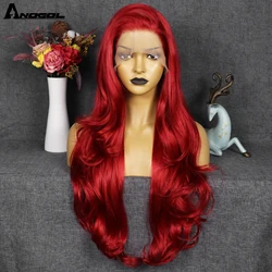 ANOGOL 13*3 Lace Front Wigs Red Body Wavy Long Wig Natural Brown Fiber Heat Resistant Synthetic Wig for Black Women