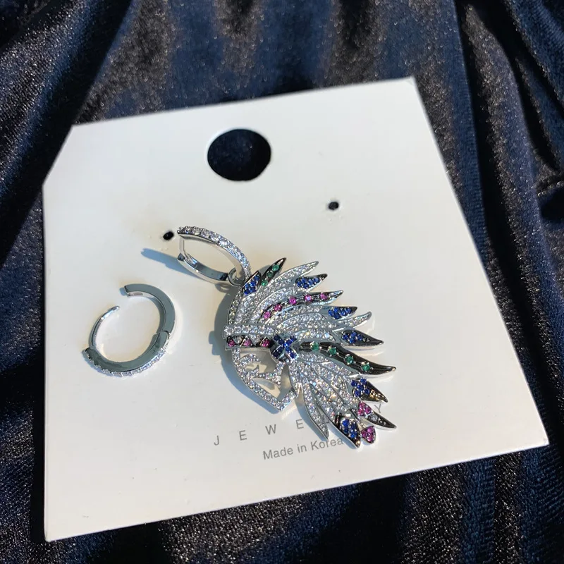 S925 Серебряные серьги-кольца с пряжкой для ушей великолепные Асимметричные красочные серьги с фианитами для женщин INS ювелирные изделия