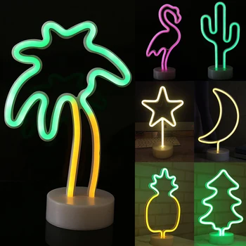 

Led Neon Light Sign Holiday Xmas Party Wedding Decorations Flamingo Moon Unicorn Neon Lamp Cactus Kids Room Home Decor D35