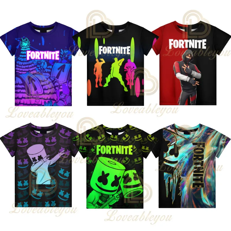 Футболка Fortnite с 3D принтом для девочек уличная одежда детей Летняя короткая