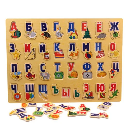 Паззлы игры большая головоломка деревянные игрушки русская игрушка с алфавитом детская алфавитная развивающая детская память познание - Цвет: as picture