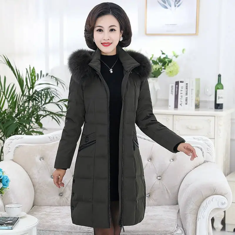 

Plus Size 5XL 2019 New Winter Women Natural Fox Fur Hooded Warm Thick Duck Down Long Coats Mother Slim Jacket Parkas Mujer C203