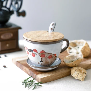

Japanese style ceramic water tea cup coffee milk mug hand painted cartoon cat personality creative pottery drinkware