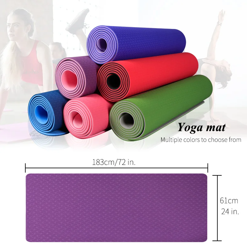 TPE Pro Yoga Mat Classic 6mm Eco Friendly Multicolor Fitnees Mat with Carrying Strap Non Slip Carpet for Pilates Floor Exercises