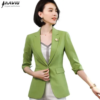 

2020 New Fashion Women Fruit Green Blazer Summer Casual Half Sleeve Slim Jacket Office Ladies Formal Work Coat