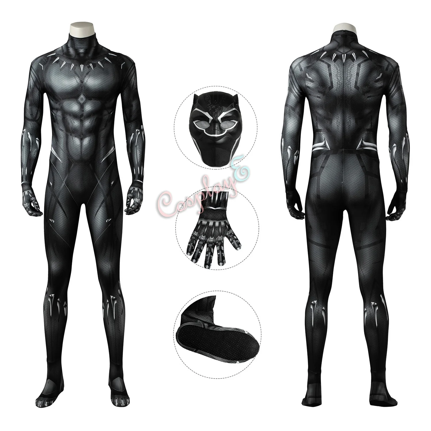 

T'Challa Costume Black Panther Cosplay Black Jumpsuit
