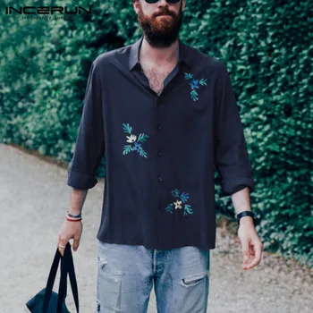 

INCERUN Fashion Men Shirt Printed Long Sleeve Turn-down Collar Casual 2020 Loose Hawaiian Brand Shirts Men Streetwear Camisa 3XL