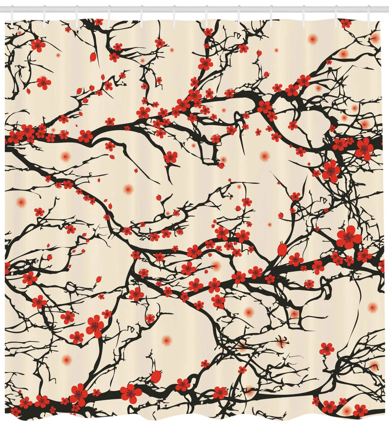 Asian Nature Cherry Blossom Sakura Branch Flowers Art Print Cloth Fabric Bathroom Decor Shower Curtains Aliexpress