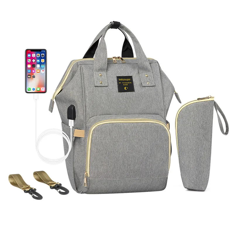 USB сумки для подгузников большая сумка для подгузников обновленный модный рюкзак для путешествий водонепроницаемый мешок для беременных сумки для мам с 2 Крючки ПВХ