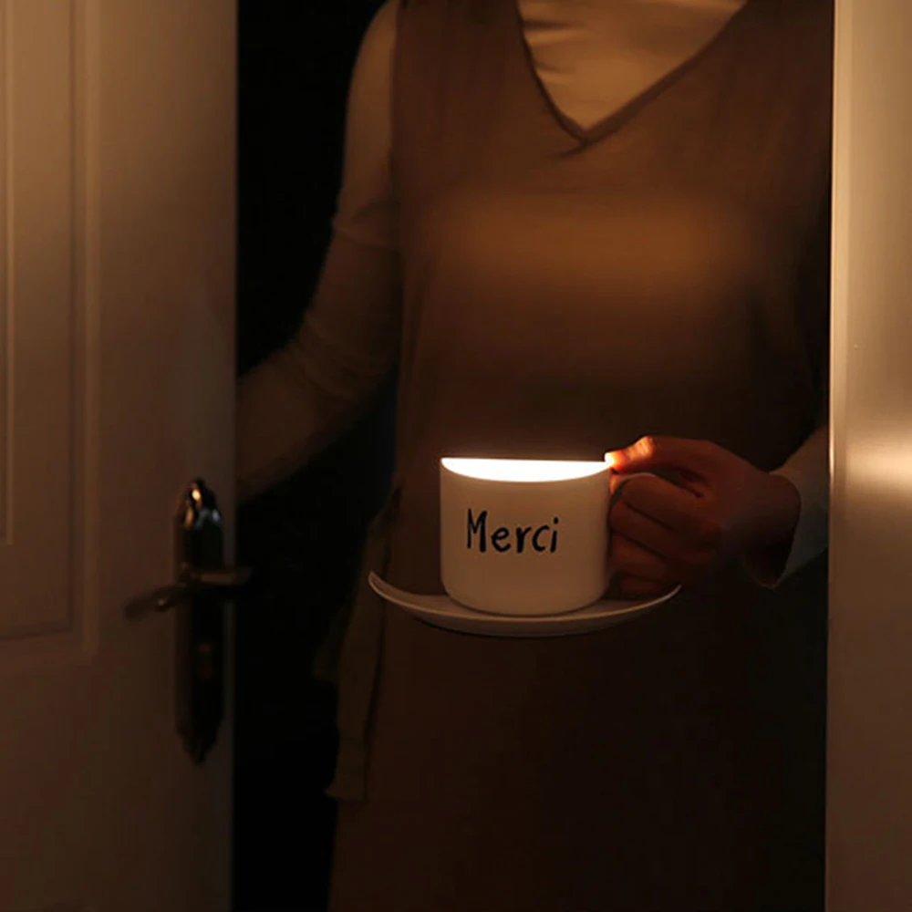 Xícara de Chá Lâmpada de Parede para Crianças Luz da Noite Branco Novidade Controle Copo Café Parede Usb Sensor Som Bebê Menina Bedroo Led Luz 6 Branco led xícara de chá luz da