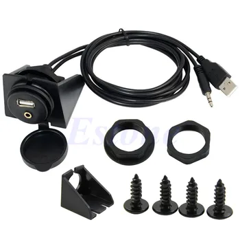 

2021 New USB 2.0 M/F 3.5mm Car Dashboard Moto Flush Mount Panel AUX Lead Extension Cable