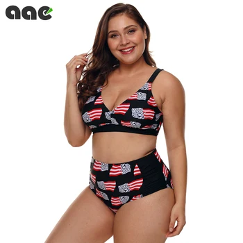 

2020 Sexy Women High Waist Neck Bikini Swimsuits 3XL Plus Size Swim Wear Bathing Suit Print Biquini Two Piece Swimwear Swimsuit