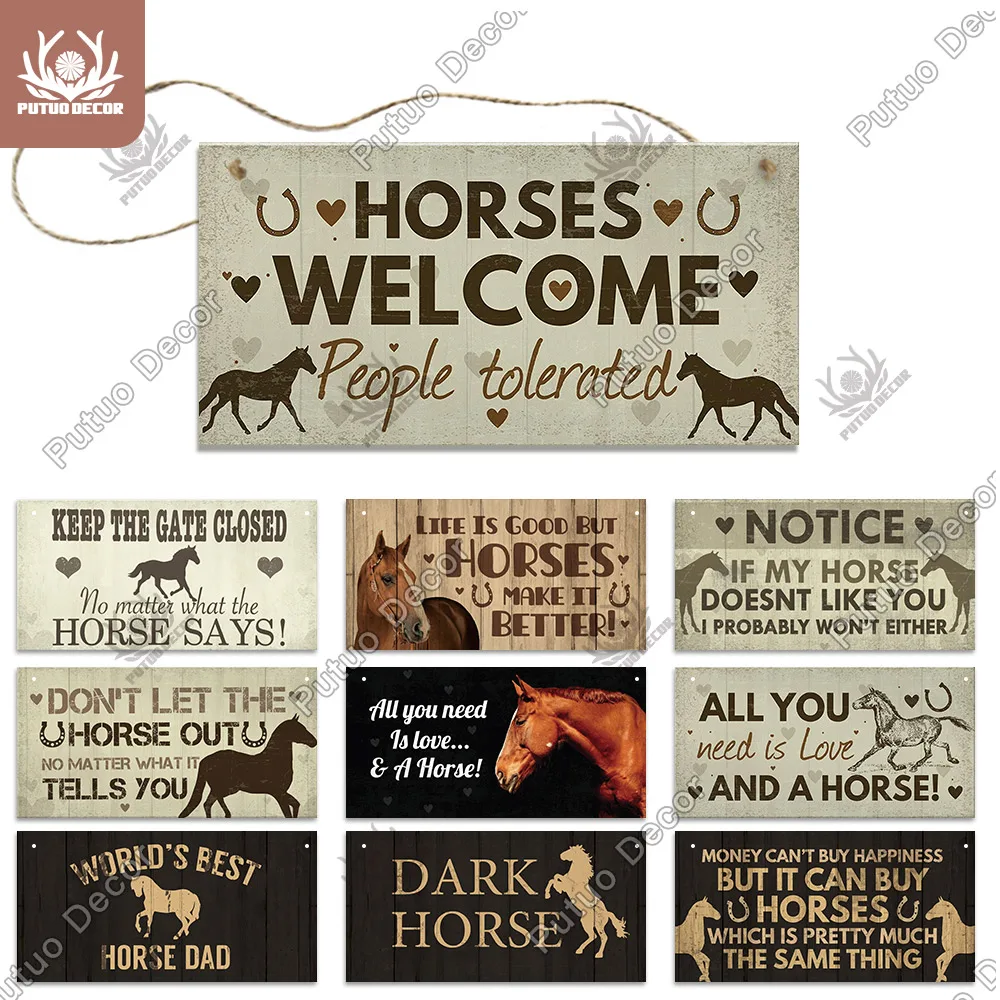 Putuo Decor Horse Signs Wooder Hanging Plaque Decorative Plaque Gifts for Horse Lover Farm Stables Decoration Living Home Decor 1