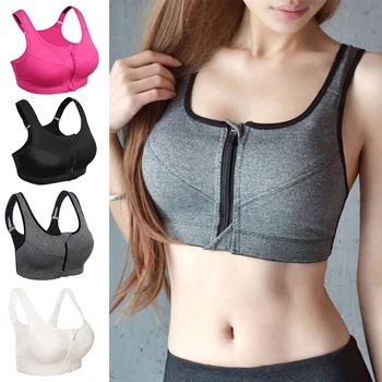 

Women Padded Seamless Bra Front ip Gym Fitness Workout Gogging Ladies Solid Color Bralet A02