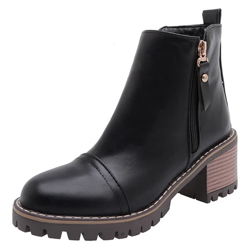 

2020 new arrival women ankle boots round toe zip autumn winter boots simple comfortable square heels shoes female
