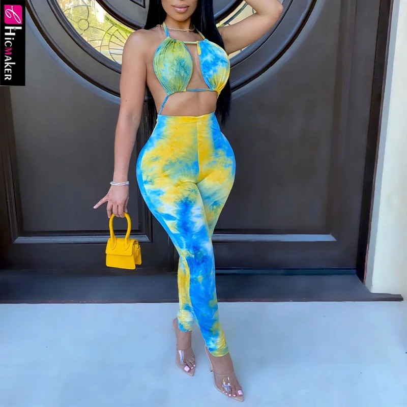 Women Tie Dye Printed Gradient Color Halter Backless Bodycon Jumpsuit Sexy & Club Skinny Plus Size Overall Women Tie Dye Printed Gradient Color Halter Backless Bodycon Jumpsuit Sexy & Club Skinny Plus Size Overall
