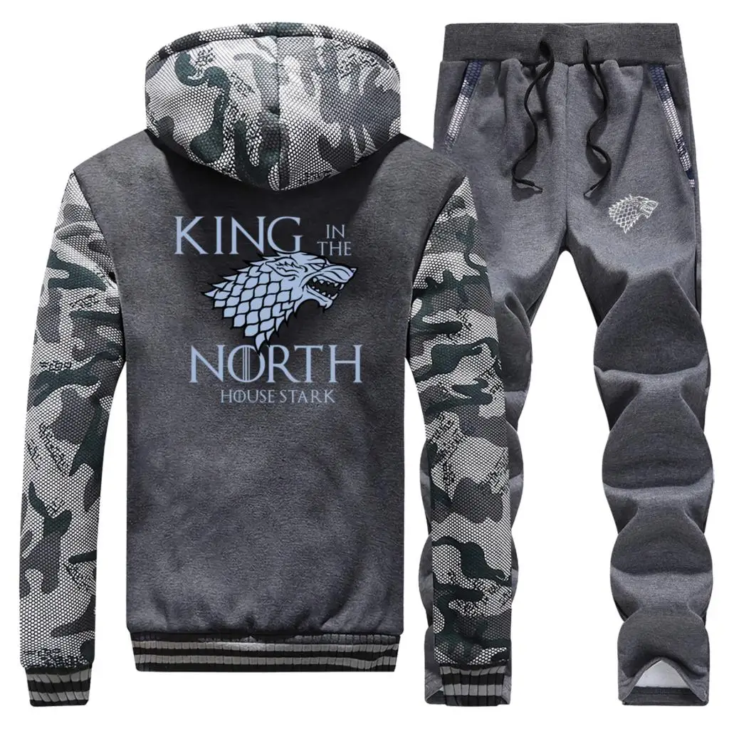 KING IN THE NORTH, мужской комплект из 2 предметов, зимние плотные спортивные толстовки+ спортивные штаны, брендовая одежда «Игра престолов», стильная куртка и штаны