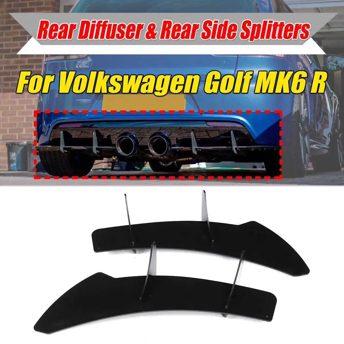 

High Quality MK6 R Car Rear Bumper Diffuser Lip & Rear Side Splitters Spoiler Protector For VW For Volkswagen For Golf MK6 R