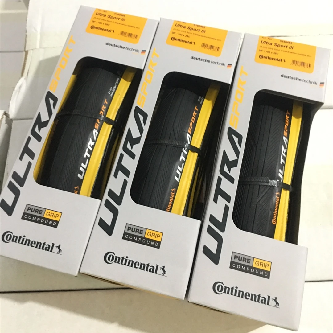 Шина для дорожного велосипеда Continental Ultra Sport III 700x25 черно желтая складная PureGrip