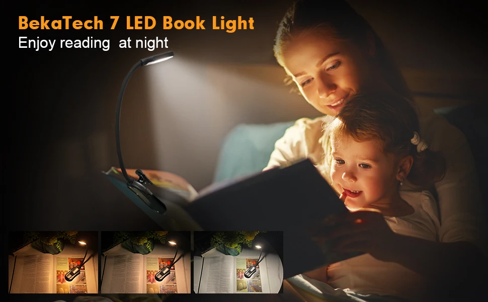 Lâmpada de leitura recarregável Mini 7 LED Lâmpada de leitura de 3 níveis, quente, fria, flexível, com clipe fácil, lâmpada de leitura noturna, lâmpada de leitura noturna na cama