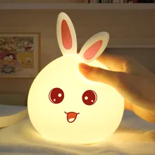 

USB Cartoon Rabbit Night light Led Desktop Decorative Lamp Silicone Bunny Rechargeable for Kids Baby Gift Cute Princess bedroom