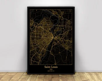 

Saint Louis USA Black&Gold City Light Maps Custom World City Map Posters Canvas Prints Nordic Style Wall Art Home Decor