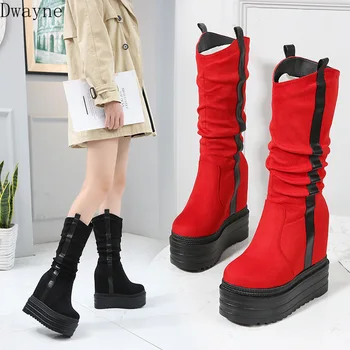 

13cm Sexy Elegant Women's Boots 2019 Winter New Middle Boots Increase Within Martin Boots Korean Thick Bottom Wedges Short Boots