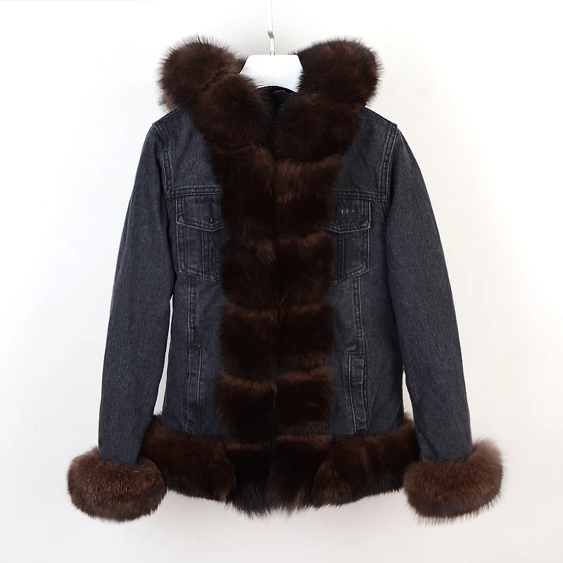 winter natural real fox fur coat Parker rabbit fur lining denim coat jacket jeans high spring female natural fur coat thick