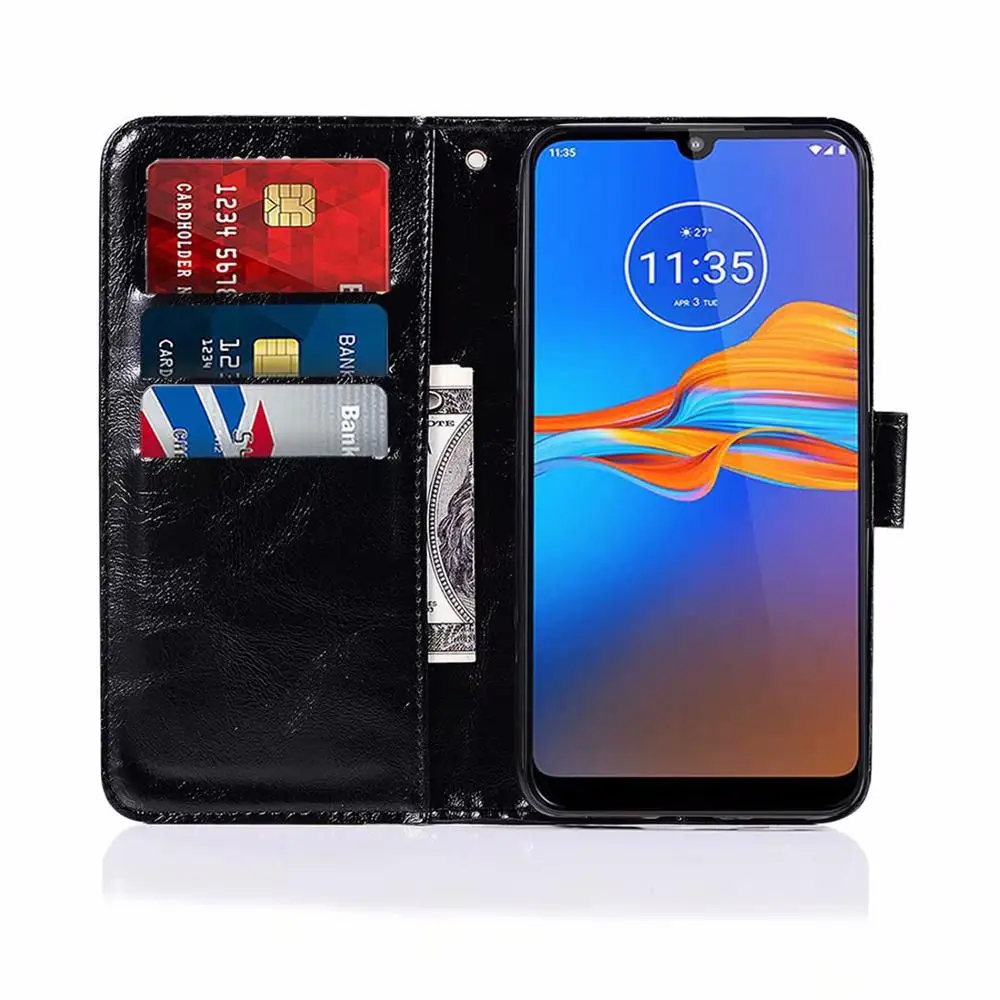 Кожаный чехол-книжка для Moto E6 PLUS, 6,1 дюймов, чехол для телефона, силиконовый чехол-кошелек