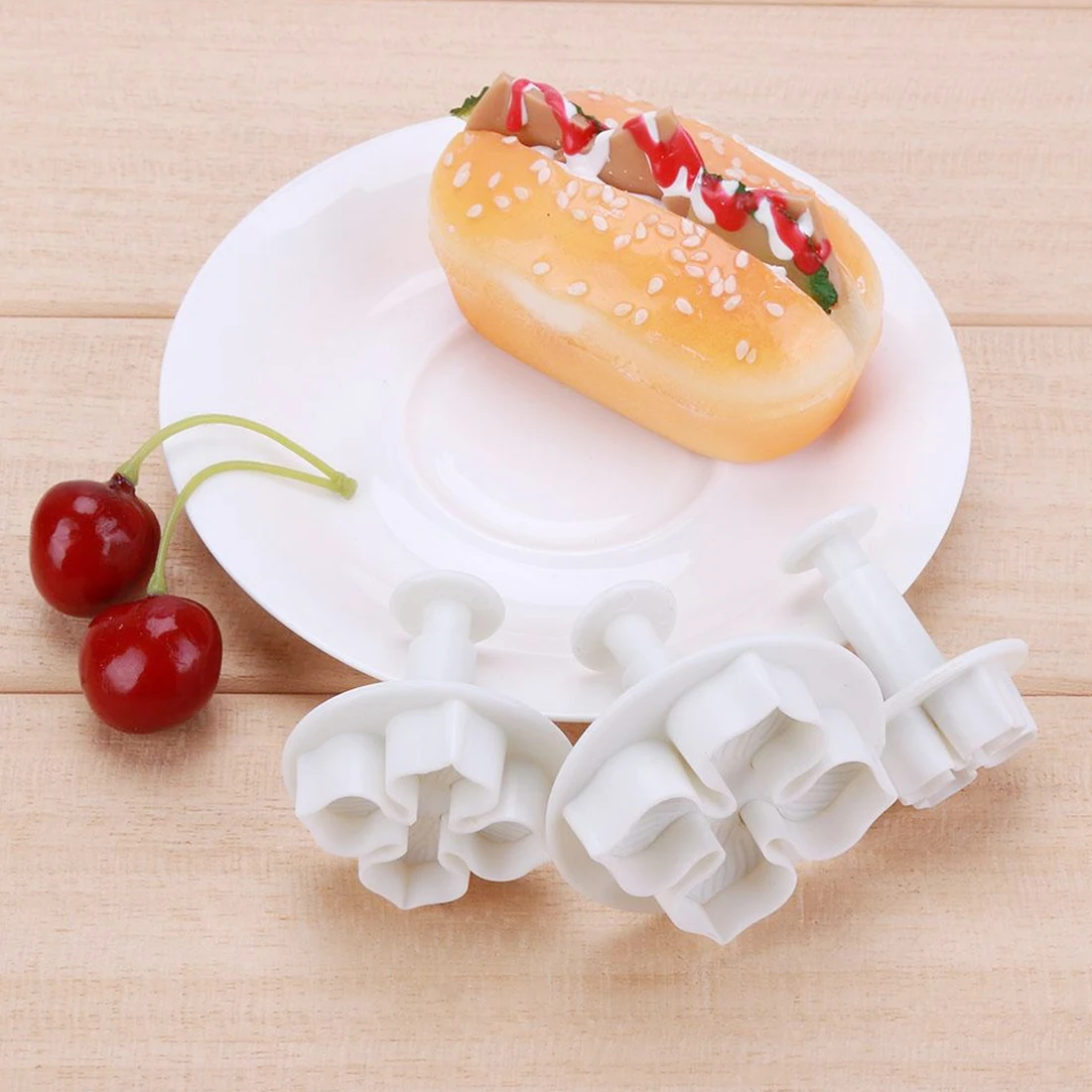 Christmas Cake Biscuit Decoration Tool 3pcs Plastic Hydrangea Plunger Cutter Fondant Sugarcraft Craft Mold Flower Blossom 5