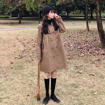 

2019 New Spring Autumn Women Doll collar Double Breasted Long Windbreaker Female Casual loose large size Trench Coat cc1324