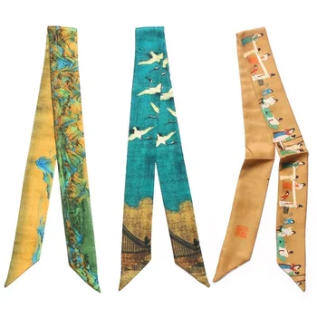 

Free Shipping 1PCS (5x100cm) Chinese style entanglement bag wrap handle silk scarf twill small ribbon decorative scarf