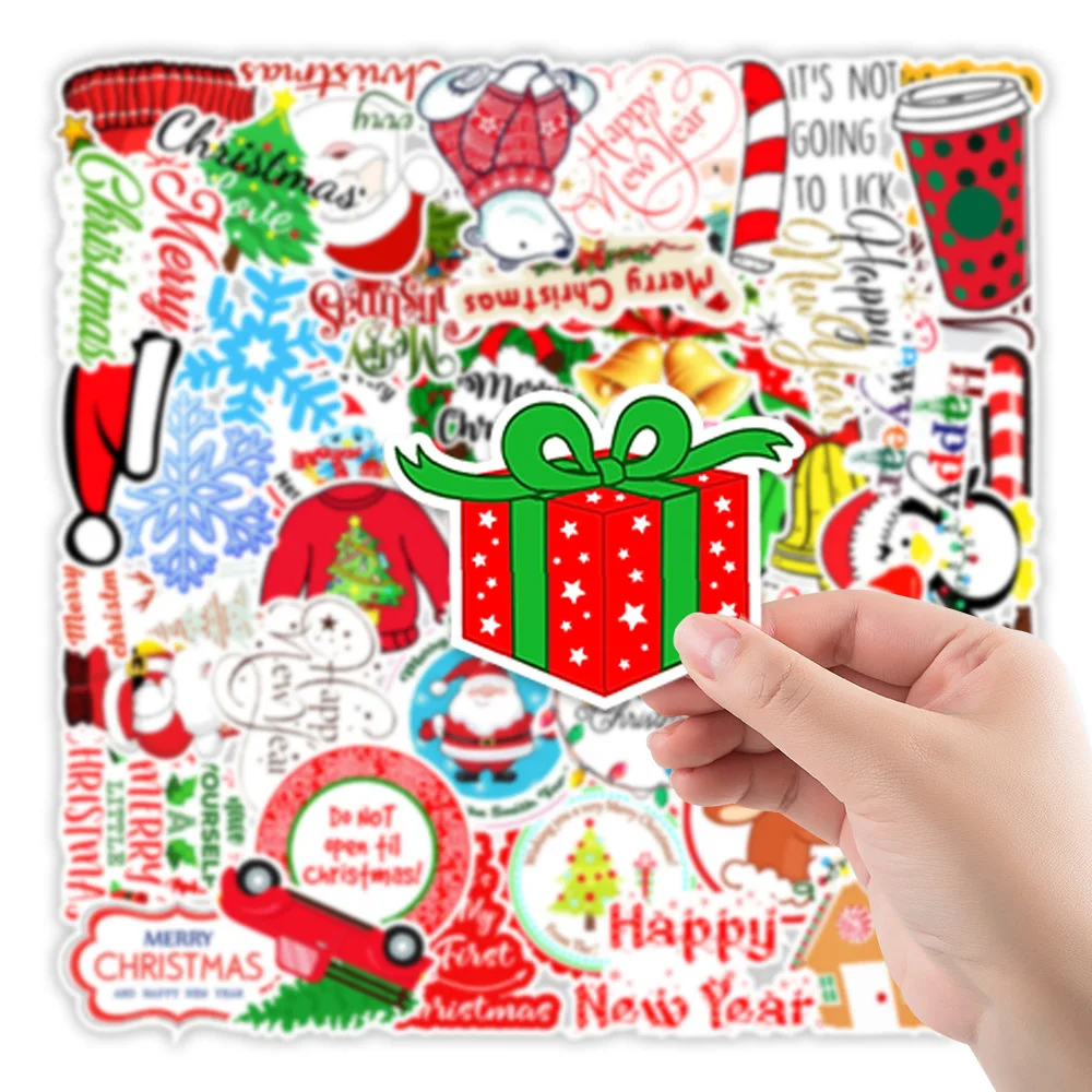 

50Pcs Kawaii Colorful Christmas sticker Santa Claus Snowman Christmas Tree laptop skateboard very thin New Year Gift Sticker
