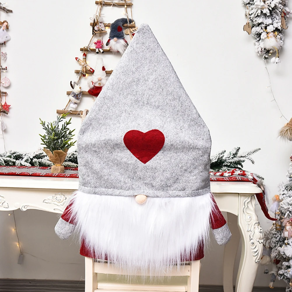 2020 Christmas Decorations Christmas Gnome Love Heart Santa Pointed Hat Chair Cover Home Party Dining Decor
