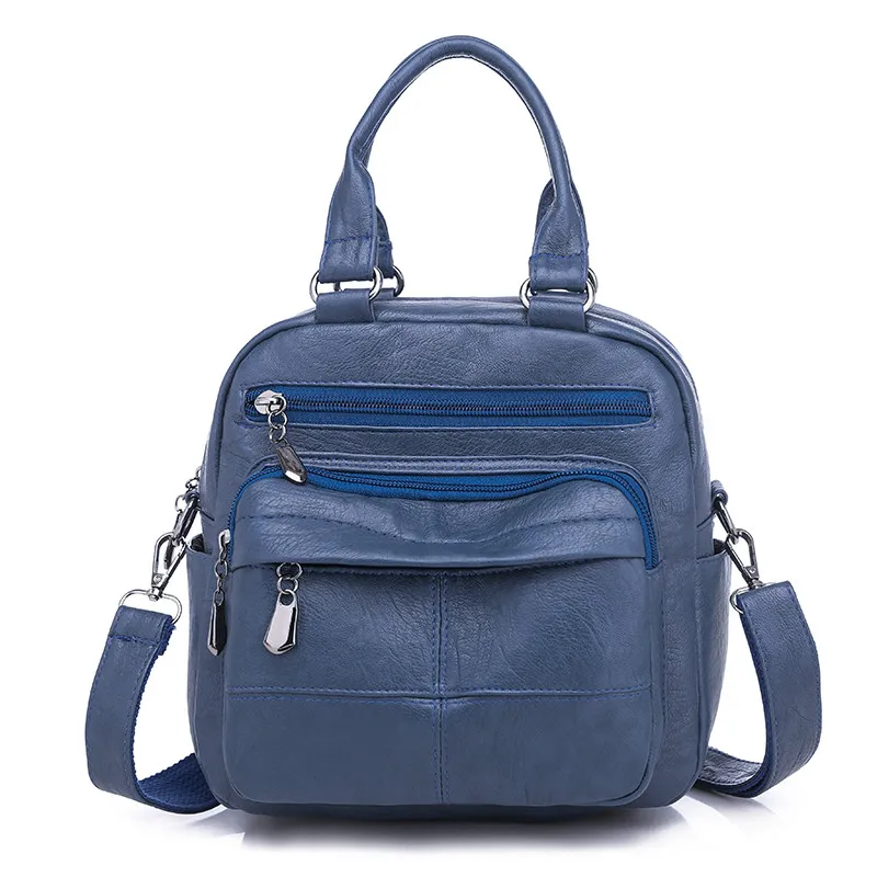 Многофункциональный женский рюкзак, Высококачественная кожаная школьная сумка, дорожные рюкзаки для девочек, женская сумка на плечо, рюкзак Mochilas - Цвет: Blue
