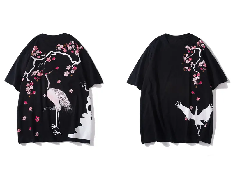 Crane Flowers Print Tshirts 4