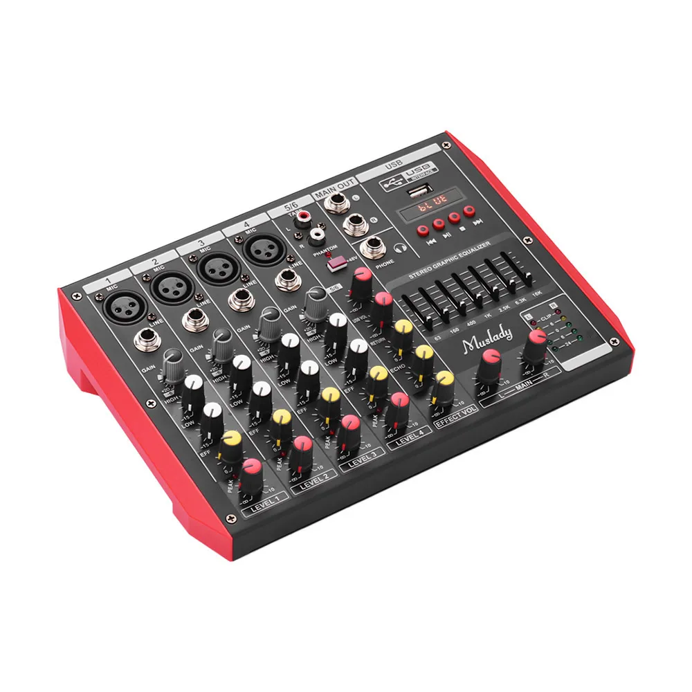 Muslady D6 6 канальный смешивания консольный микшер 7 полосным эквалайзером Built in48V
