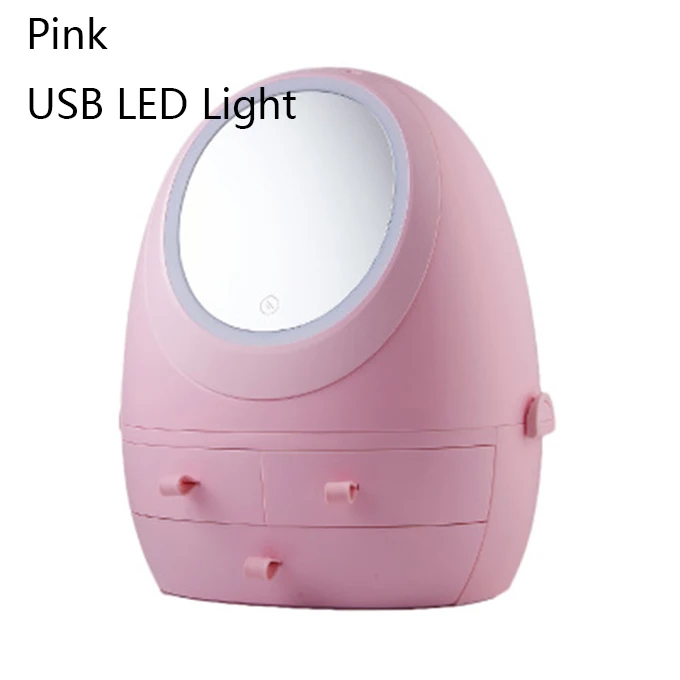 LED Light QMJHVX USB Перезаряжаемый органайзер для макияжа HD светодиодный зеркальный светильник косметическая коробка для хранения ювелирных изделий Настольный ящик для хранения Чехол - Цвет: LED Light