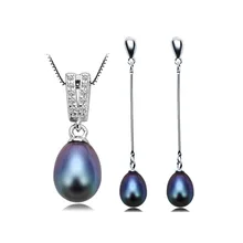 ZHBORUINI ожерелье, ювелирный набор из жемчуга, натуральный пресноводный черный жемчуг, 925 пробы, серебряное ожерелье, серьги, подвески для женщин